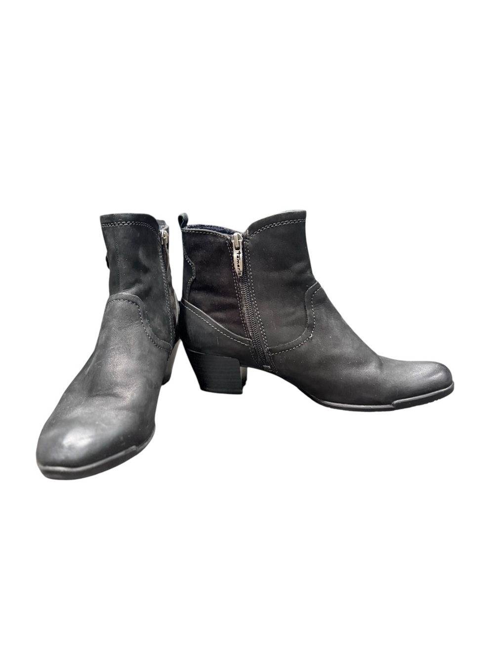Tamaris Black Leather Ankle Boots Block Heel Side Zip EU 39 - Picture 3 of 11